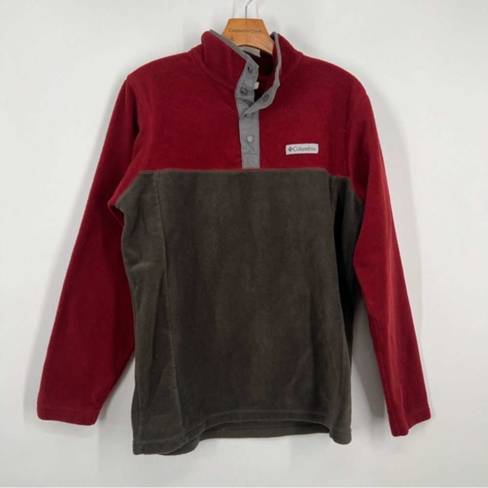 COLUMBIA Mens Steen Mountain Snap Fleece Pullover Jacket Red Grey